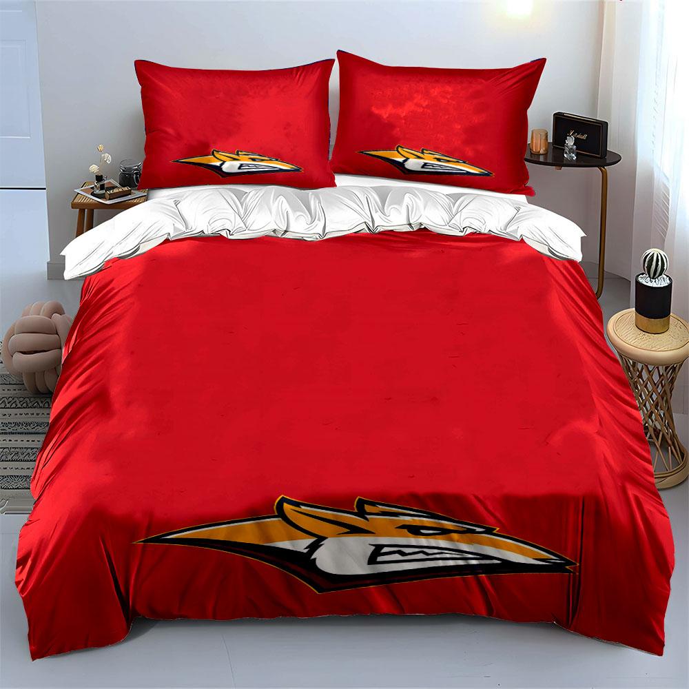 Yellow Fox Head on Red Background Print Bedding Set Duvet Cover Pillowcases (1* Duvet Cover 2* Pillowcases Do Not Include Comforter)
