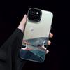 Минималистичная картина с горным пейзажем и домиком Чехол для телефона для iPhone 16 15 Plus 16 15 14 13 12 11 Pro Max Mini Лазерный чехол