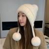 Wool Hat Women's Winter Plush Thickened Hairball Ear Protection Warm Hat Cold-proof Knitted Hat