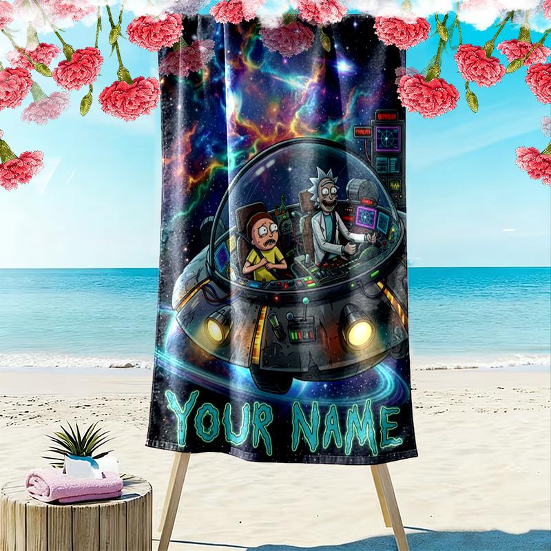 Name Custom Rick y morty Print Beach Towel, Large Soft Quick Dry Towel for Beach Camping Swimming