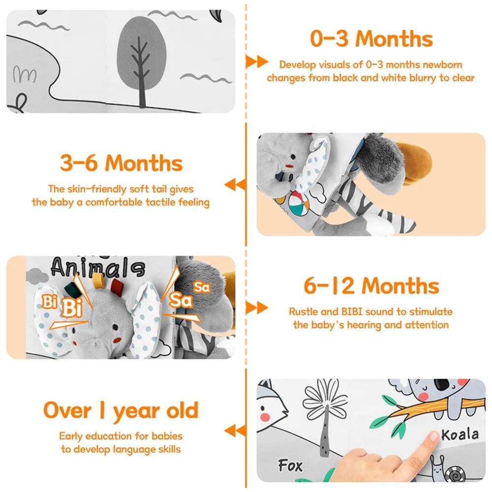 Детская тканевая книга игрушки животные мягкие обучающие развивающие игрушки для развития младенцев Монтессори сенсорные книги детские игрушки 0 12 месяцев