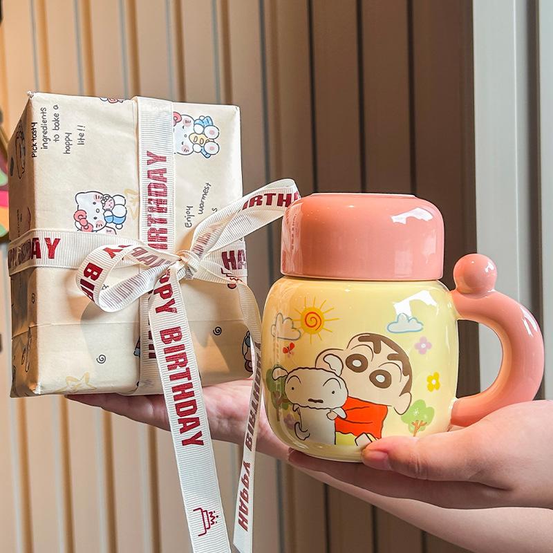 Crayon Xiaoxin Ceramic Kettle High-value mug with lid Cute large-capacity coffee water cup Birthday gift