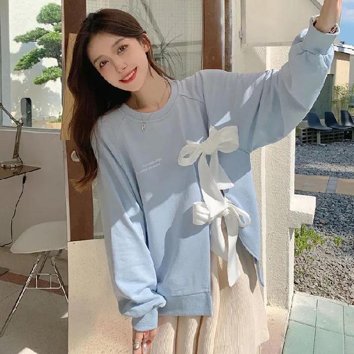 Women's Loose Bow-Tie Pullover Sweatshirt - New for Early Autumn 2024