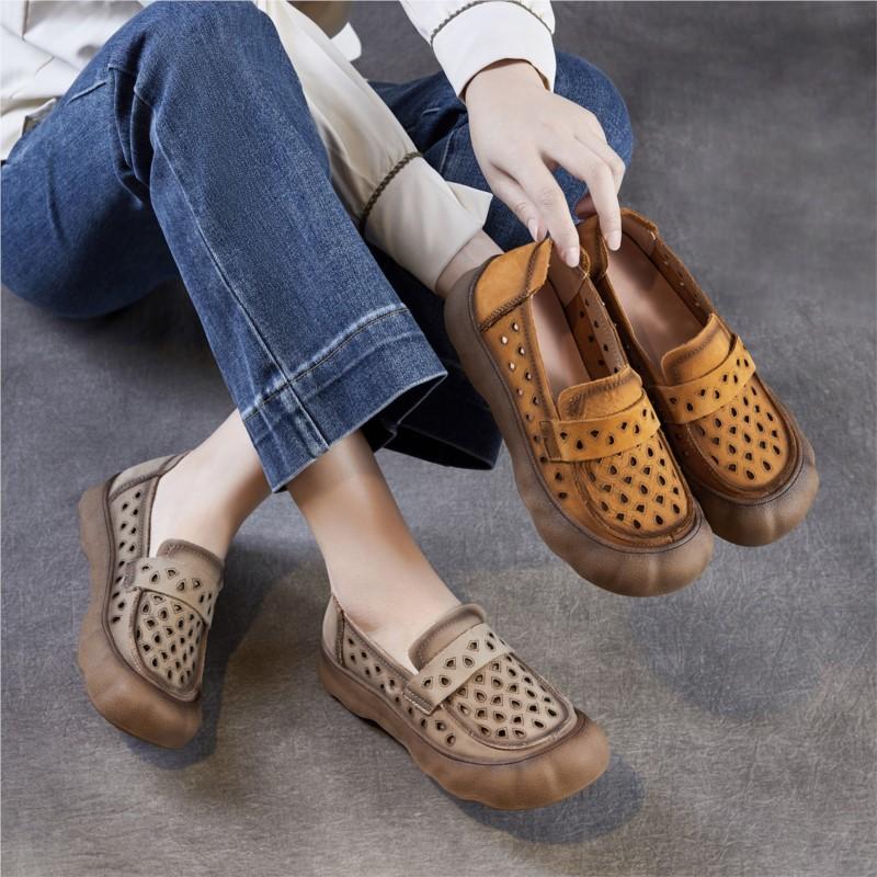 Johnature Женские лоферы на мягкой подошве, без шнуровки, из натуральной кожи, удобные, с перфорацией, дышащие, на плоской подошве