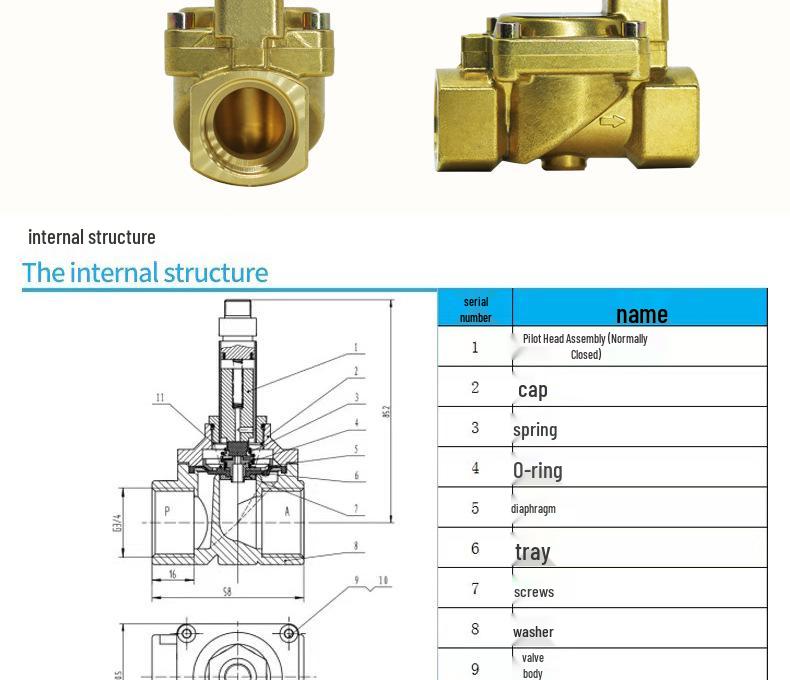 Brass 2252 Series Large Bore Diaphragm Solenoid Valve for Air/Water