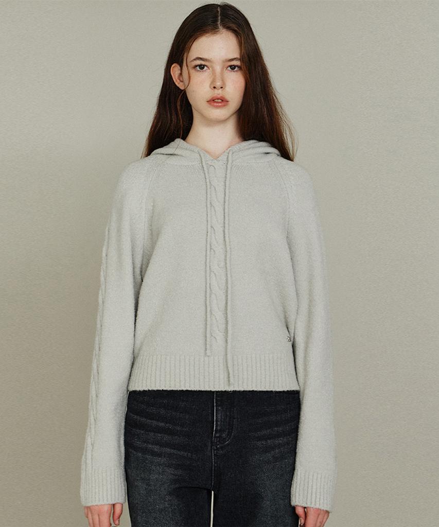 ITOV SEOUL Boucle Cable Hoodie Knit Lg