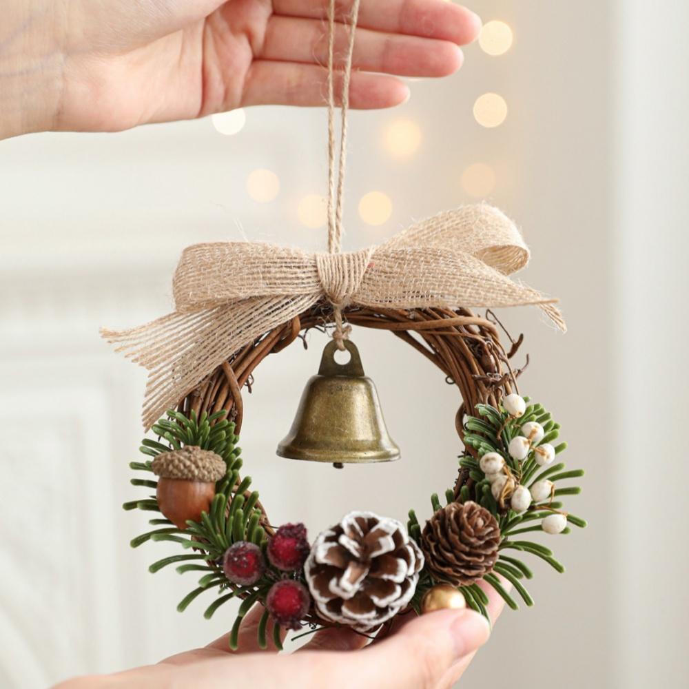 Красный Рождественский Бархатный Бант Колокольчик Венок Зеленый Рождественский Колокольчик Праздничный Металлический Шишка Колокольчик Подвеска Украшения для Рождественской Елки