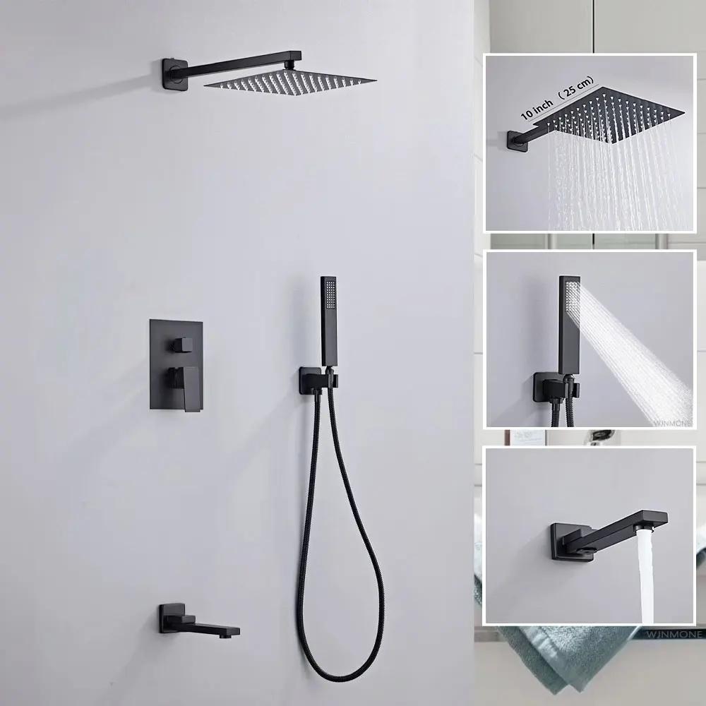 Luxury Brushed Gold/Black/Silver/Grey Hidden Bathroom Shower Faucet Set 10 Inch Shower Head Bathtub Rain Mixer Tap Shower System