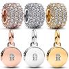 Подлинная Медь Трехцветный Сверкающий Паве Круглый Шарм Навесной Замок и Ключ Подвеска Шарм Подходит для Оригинального Браслета Изящные Ювелирные Изделия