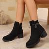 Plus Size Medium Heel Boots 2025 Winter New Thick Heel Suede British Style Metal Chain Martin Boots Women