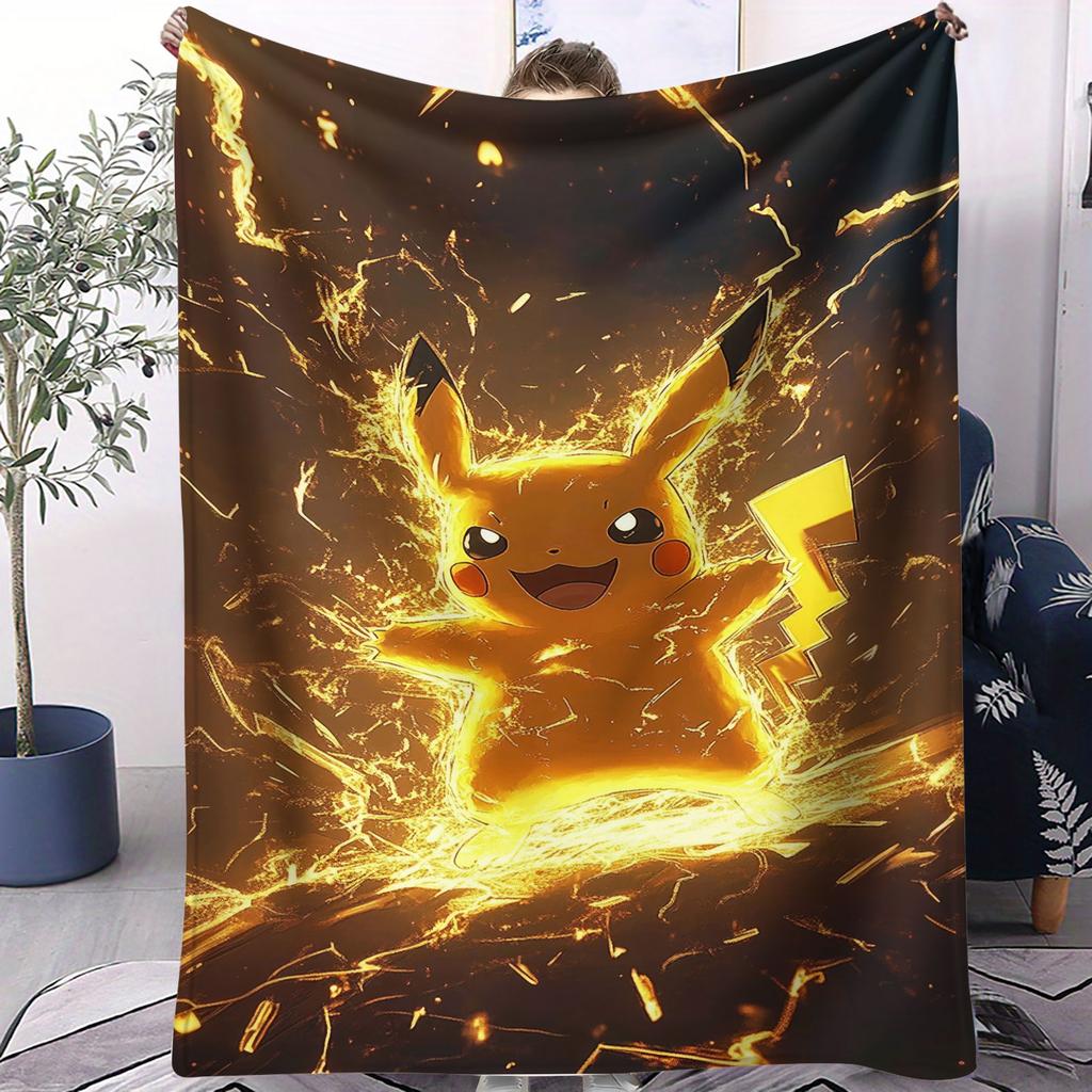 Pokemon Pikachu & Eevee Flannel Blanket Hot Anime Soft Warm Throw Sofa Bed Couch Cover Nap Cape Shawl Camping Fans Kids Gift