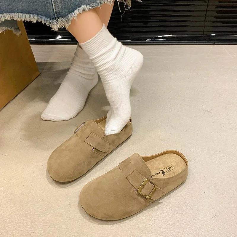 Fashion 2024 Spring Women's Closed Toe Slippers Suede Leather Clogs Sandals for Women Retro Fashion Garden Mule Clog Slides