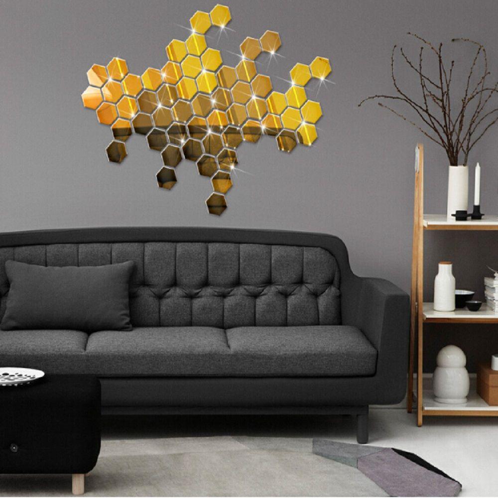 6/12Pcs Removable Safety 3D Geometric Hexagon Mirror Wall Sticker Home Decor Mural Decals