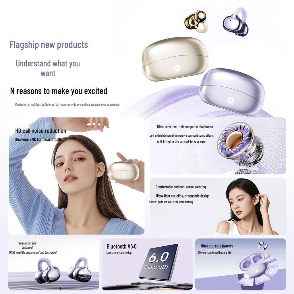 S480 Wireless Bluetooth Headset: Stylish Clip-On, High-Quality Sound, Long Battery, Ideal for Sports & Running.