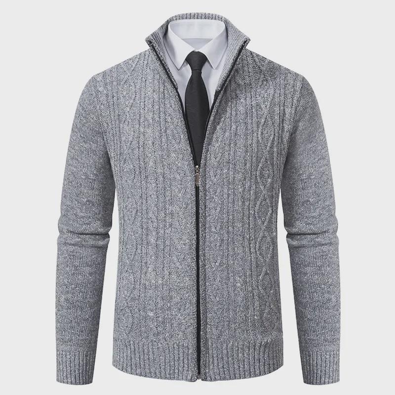 Men's Trendy Knitted Stand-Up Collar Sweater Cardigan - Autumn/Winter Warmth