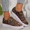 Мода Мода Леопардовые Шнуровка Кеды Женские 2025 Лето Панк Металлическая Молния Декорация Круглый Носок Низкий Каблук Повседневная Обувь Нескользящие Кроссовки