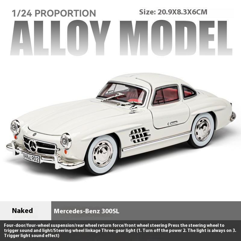 Масштаб 1/24 Классический автомобиль Benz 300SL Металлическая литая модель автомобиля со звуком и светом Коллекционирование Хобби Настольное декоративное украшение Подарок