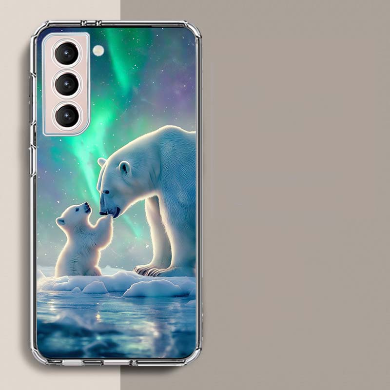 Polar Bear and its Child Under the Aurora Phone Case For Samsung Galaxy S25 Edge S24 S23 FE S21 S20 S10 Plus S22 S26 Ultra Cover