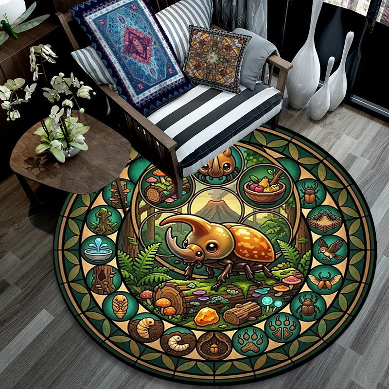 Insect Forest Circle Round Area Rug Under Office Chairs Bedroom Living Room Home Decor