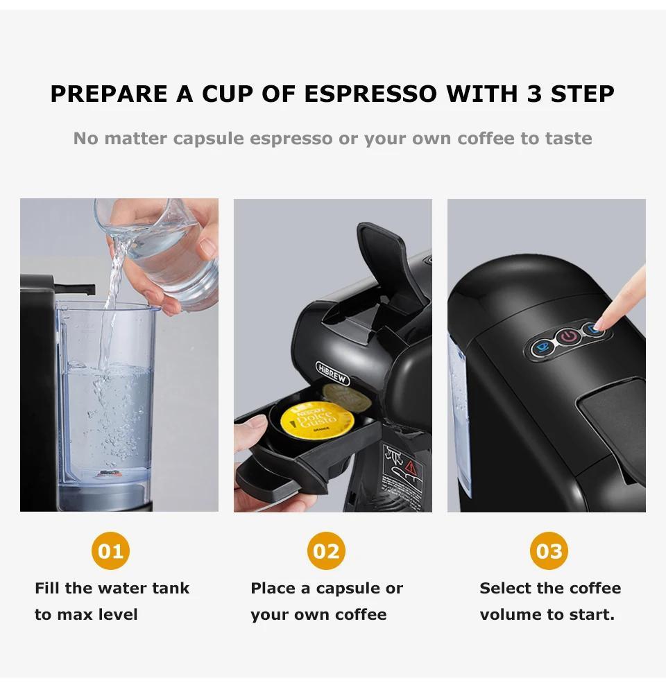 HiBREW H1A 220V Coffee Machine Espresso Cold and Hot Extraction Compatible Multi-capsule Small