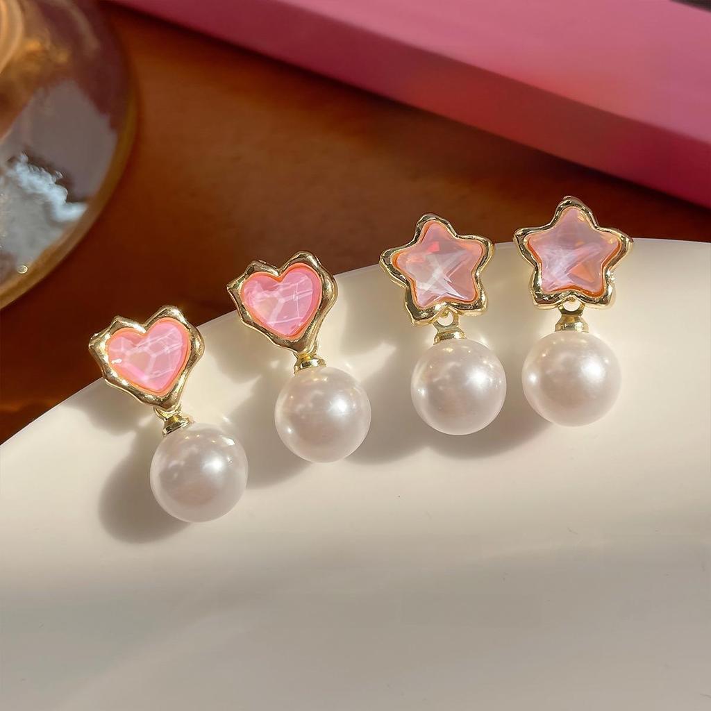 Изысканные серьги в виде розового сердца и звезды для женщин: Универсальный дизайн серебряных игл для молодых девушек