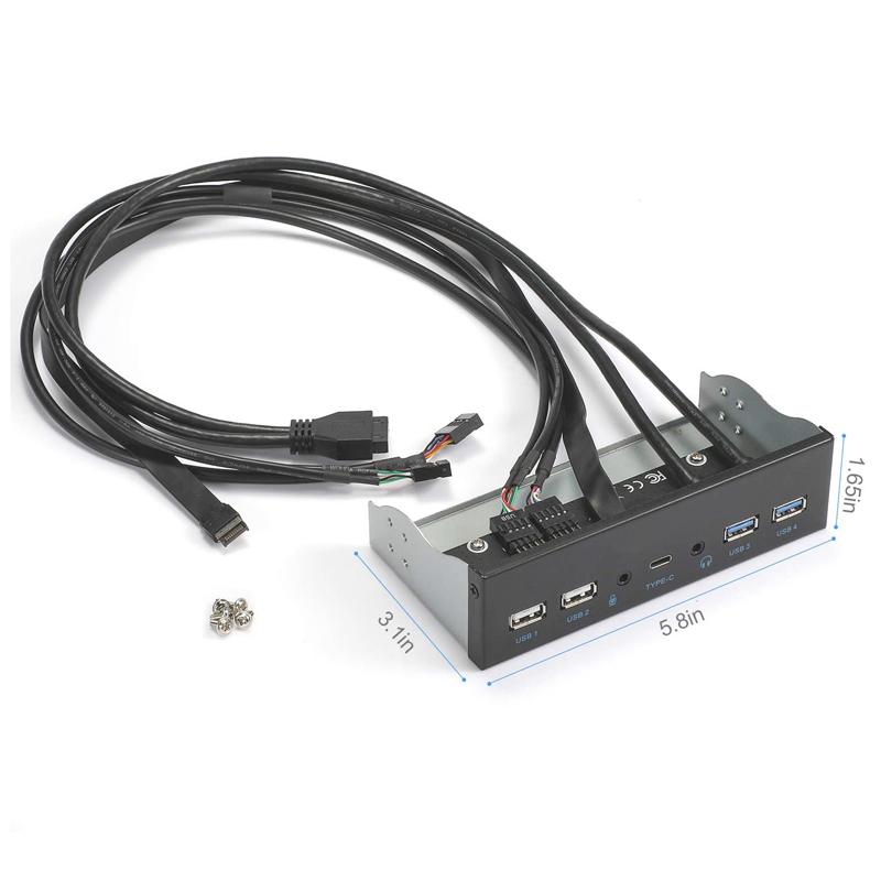 Передняя панель USB 3.0 для ПК, концентратор USB 3.1 Type C + 2x USB3.0 + 2x USB2.0 + HD Audio 3.5мм + Наушники MIC для отсека 5.25" и CD-ROM привода