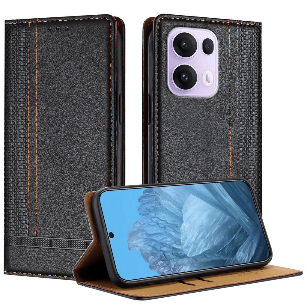 For Oppo Reno13 Pro 5G Case L-Shaped Grid Pattern Leather Stand Phone Cover with Card Slots