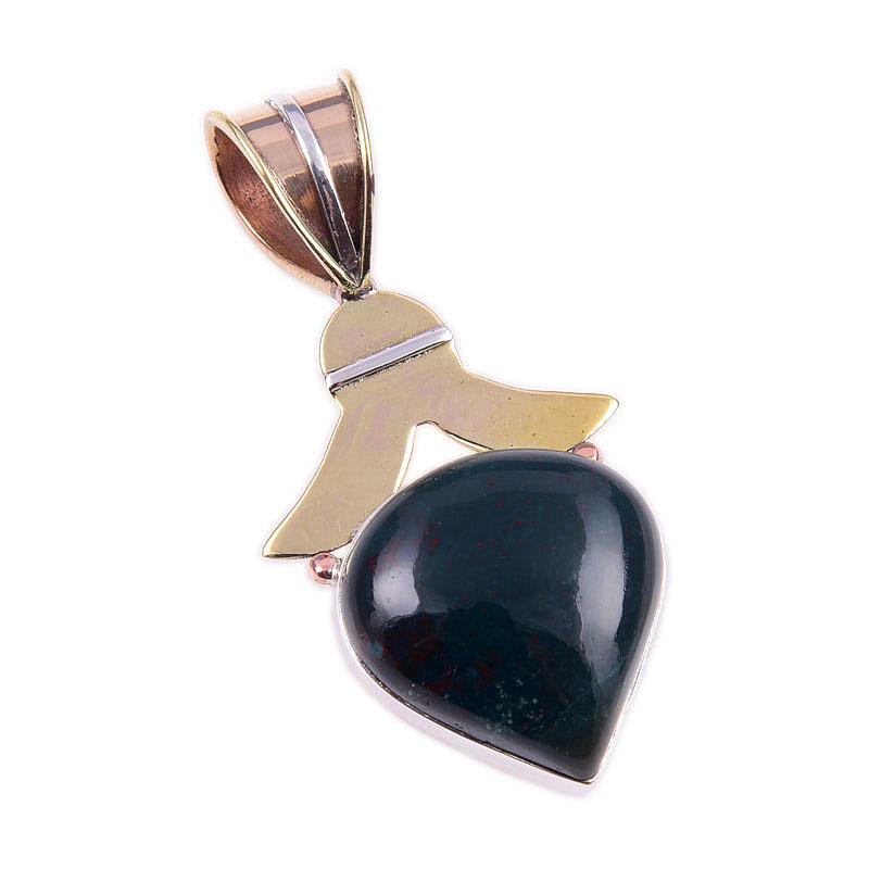 Натуральный камень Гелиотроп 925 Проба Стерлинговое серебро Двухцветная подвеска 1,50" H5G43