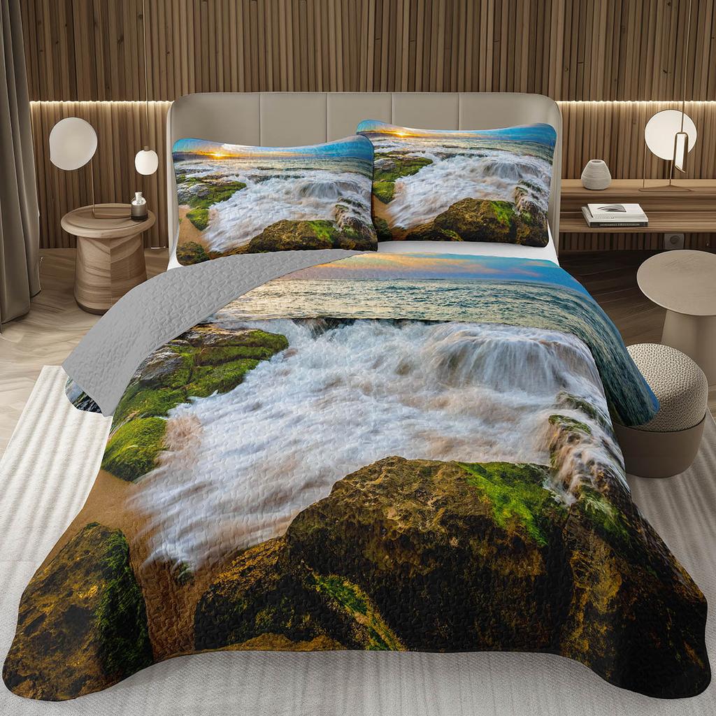 Покрывало Дерево Пейзаж Природы Покрывала для Мальчиков Девочек Реверсивный Серый Комплект Покрывала Современное Абстрактное Искусство Стеганое Постельное Белье Квин