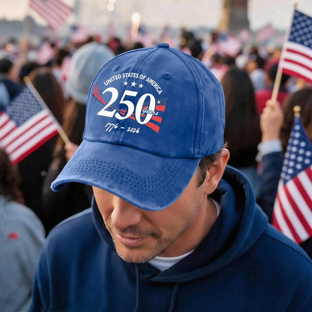Соединенные Штаты Америки 250-летний юбилей Регулируемая бейсболка 1776-2026 Вышитая хлопковая кепка Неструктурированная кепка в стиле "Dad Cap"