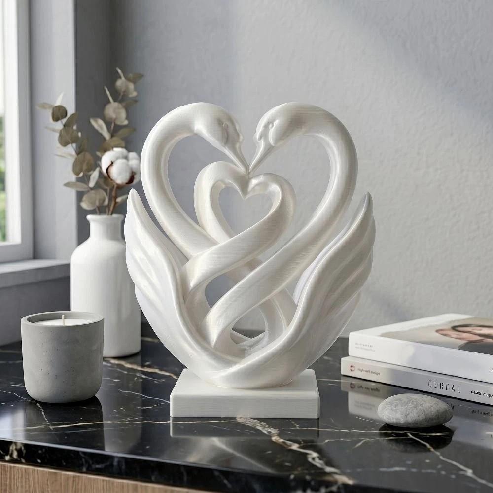 3D Printed Double Heart Ornament Romantic Style Love Figurine Hollow Heart Models Valentine's Day