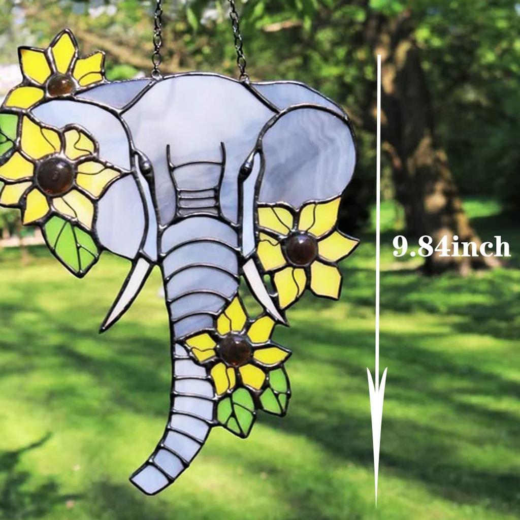 Elephant Sunflowers Window Hanging
