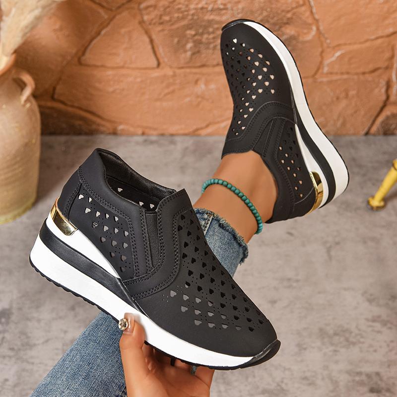 Мода 2025 Новая женская обувь Ажурные танкетки Женские кроссовки Женский большой размер Толстая подошва Лоферы Женские слипоны Дышащая повседневная обувь