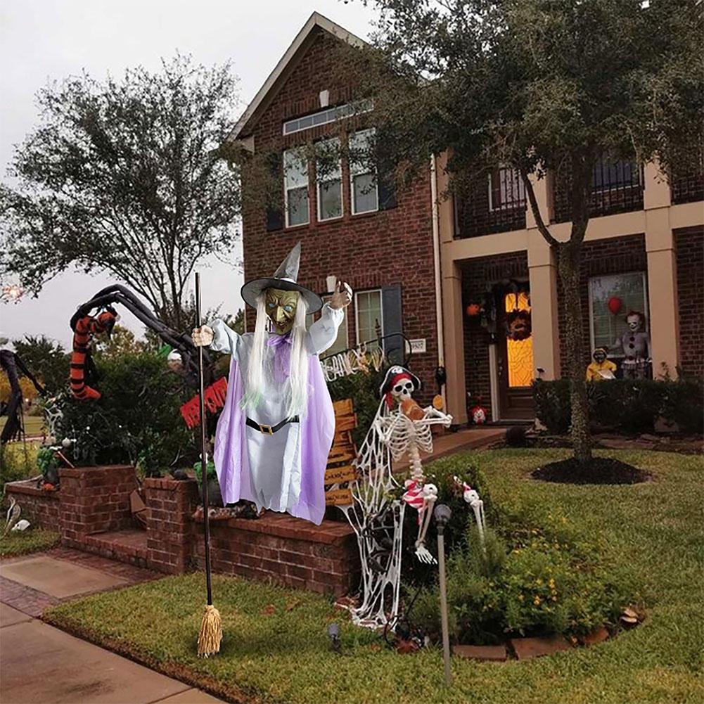 Большая летающая фигура ведьмы со светящимися глазами, пугающими звуками и светом. Веселые костюмы. Летающая страшная ведьма. Декор для сада и двора.