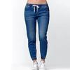 2023 Autumn Elastic Waist Drawstring Womens Trousers Casual Washing Pencil Pants Fashion Loose Jeans 30210