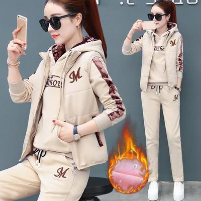 Утолщенный вельвет, Спортивный костюм, Женский, Повседневный, Набор из трех предметов