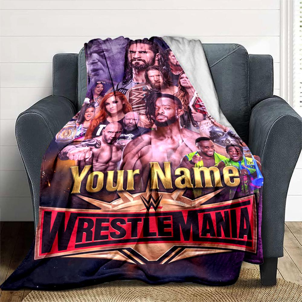 Wrestlemania Customize Text Blanket Lightweight Customizable Blanket Warmthful Decor Perfect for Livingroom Seaside Bed Chair Ideal for All Seasons