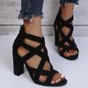 Fashion 34-43 Ladies Open Toe High Heels Block Heel Summer Shoes Woman Gladiator Zipper Sandal Women Pumps Sandals 2024 Trend Black