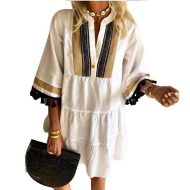 Vintage Print Party Dress Exquisite Pattern Womens Beach Clothing Polyester Dress Up Attractive