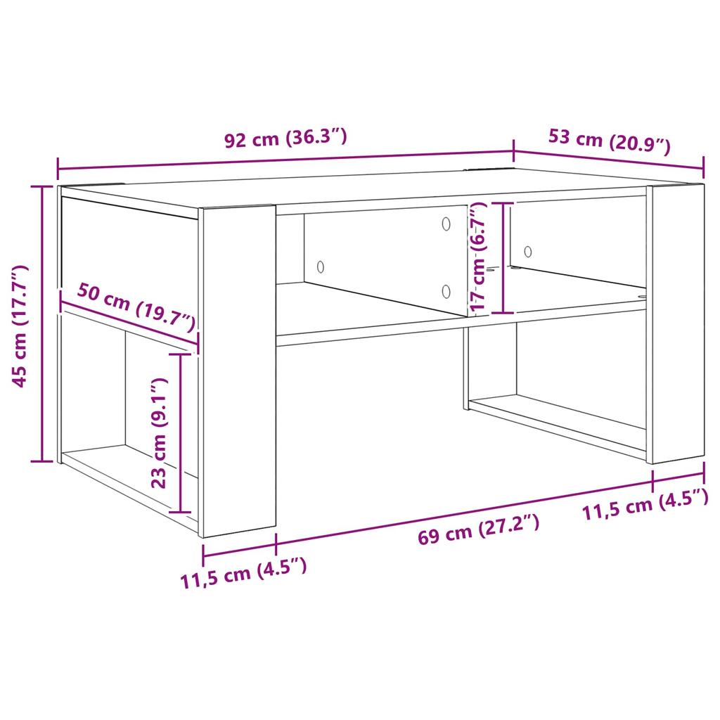 Coffee Table Black Oak Look 92 x 53 x 45 cm Engineered Wood