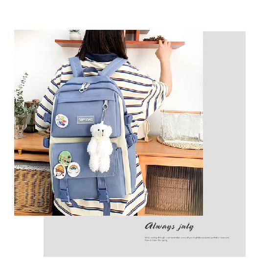 Student Backpack New High School Backpack Large Capacity Korean Version Five-Piece Student Bag