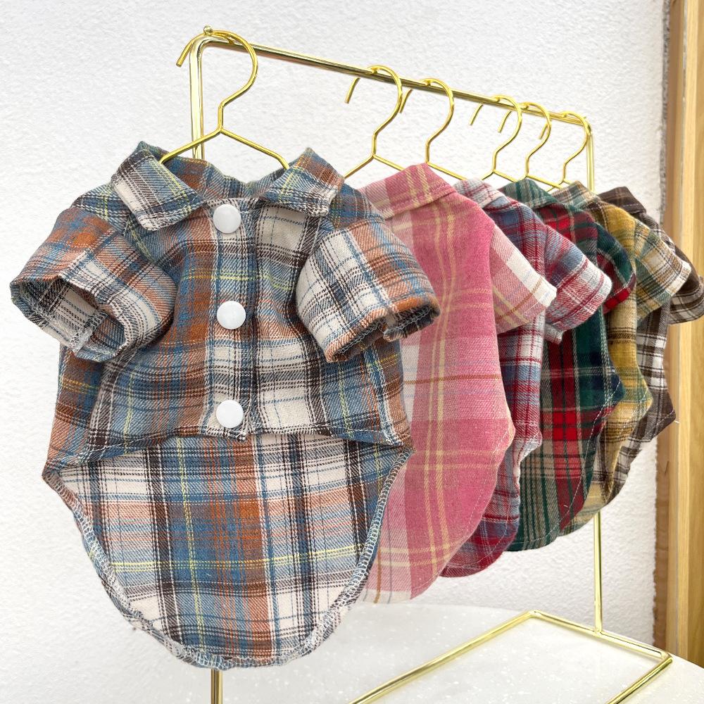 Клетчатая рубашка для домашних собак, летняя одежда для собак с отверстиями для поводка, пальто для домашних животных, куртка для щенков для маленьких, средних и больших собак весом до 50 кг.