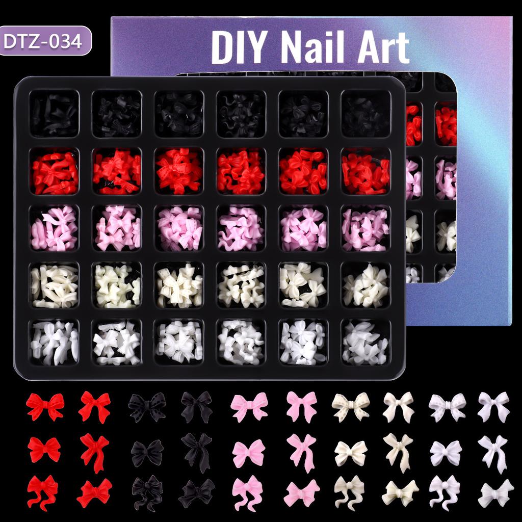 30 Grid Resin Bow Japanese Nail Jewelry Black And White Streamer Bow Three-Dimensional Simple Patch