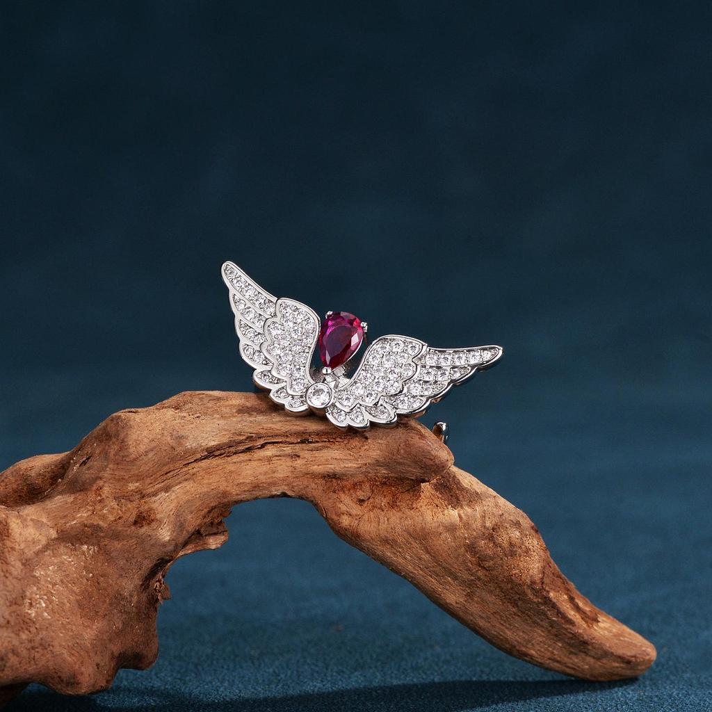 Women's Angel Wings Diamond Open Ring - European & American Cold Style