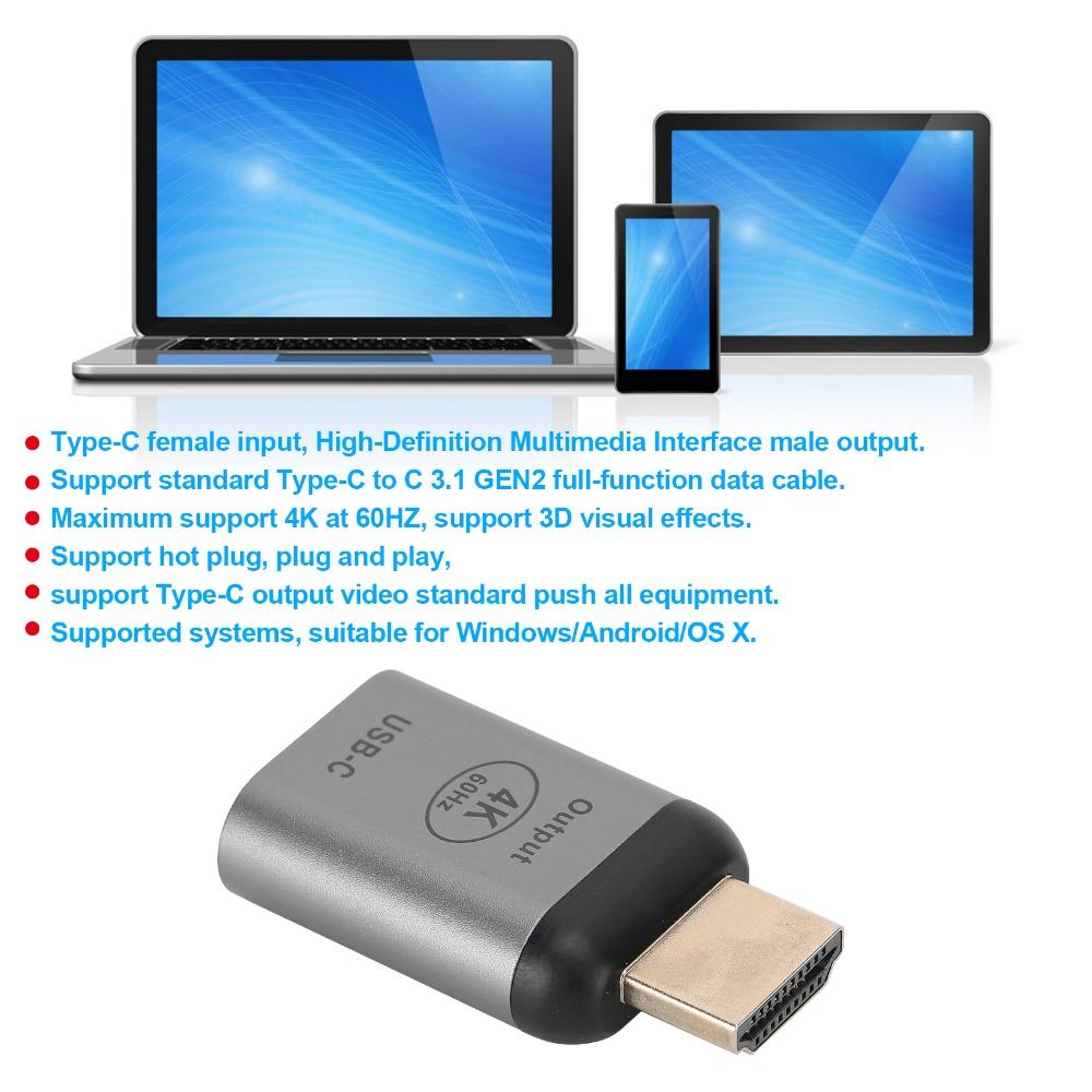 4K 60hz Type-C Female To HD Male Adapter Aluminum Alloy Shell HD Adapter Connector for OS X