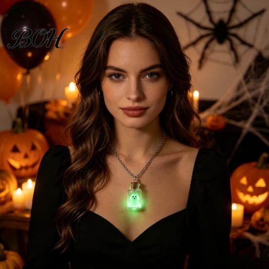 Fantasy Theme Gift for Girls Ghost in Bottle Necklace, Glow The Dark Halloween Unique Handmade Creative Jewelry Charm Jewelry, Adopt A Ghost/Cat/Dog
