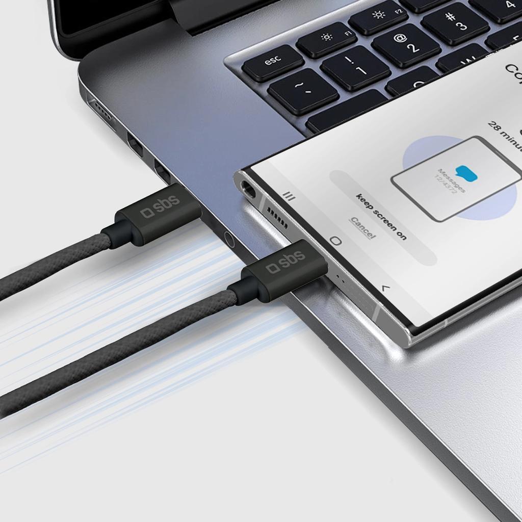 Kabel SBS TECABLETISSUETCCK USB-C - USB-C 1,5m 60W w oplocie - czarny