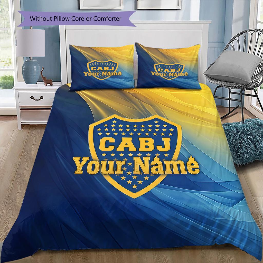 Boca Juniors Custom Name Pattern Bedding Quilt Set Quilt Cover Pillowcase Home Birthday Gift(1 * duvet cover + 2 * pillowcase, without core)