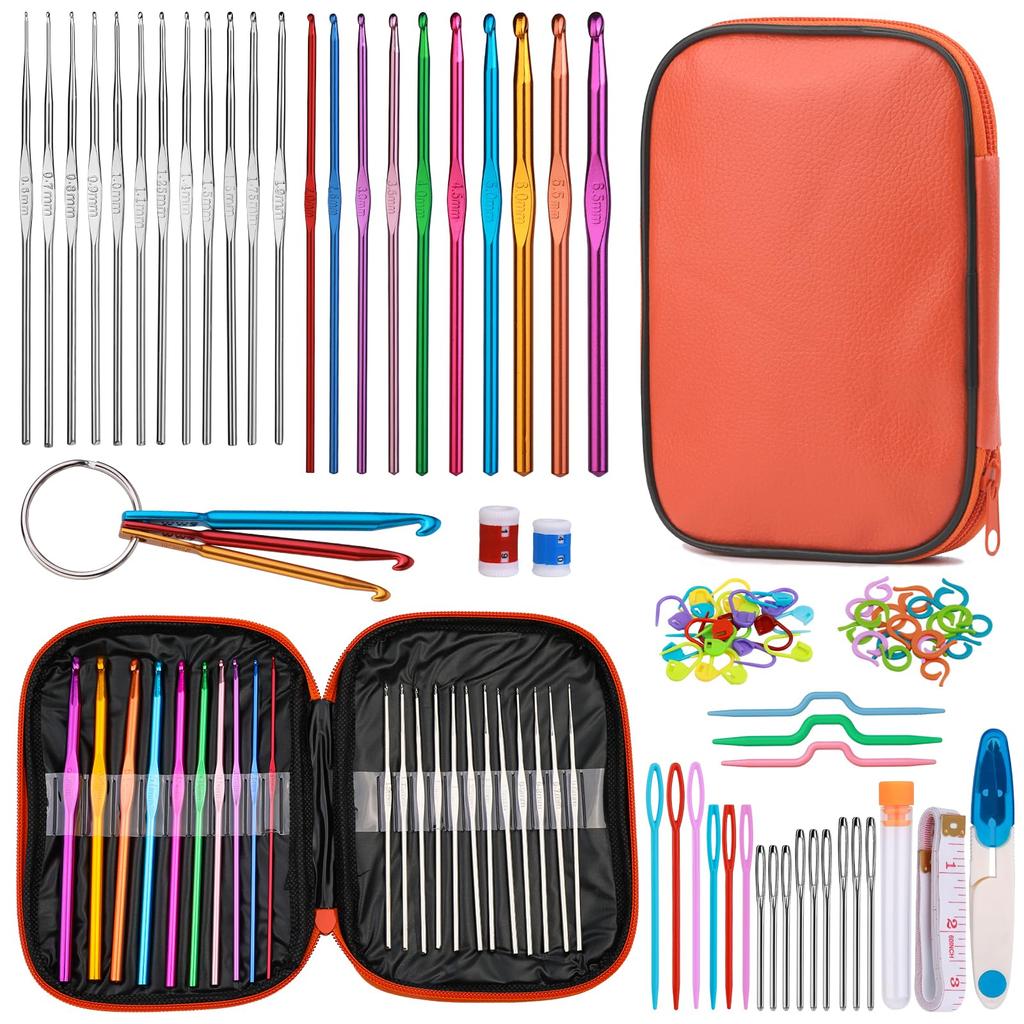 Fenrry 86PCS Набор крючков для вязания Набор спиц для вязания со спицами Маркеры петель Цветная сумка для вязания крючком