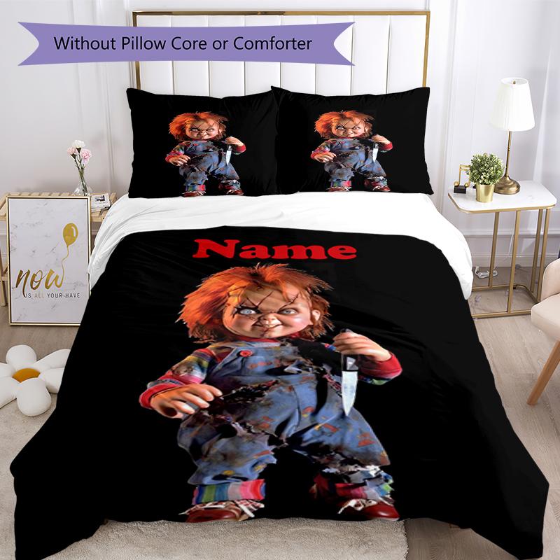 3pcs Custom Name Chucky Bedding Set Duvet Cover Closure Includes 1 Duvet Cover & 2 Pillowcases, Soft and Comfortable for All Seasons.